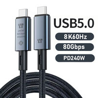 USB 5 Cable 80Gbps 240W 8K 60Hz For Thunderbolt 5 Type C Fast Charging Thunderbolt3 USB 5.0 USB C to C Data Transfer Cable