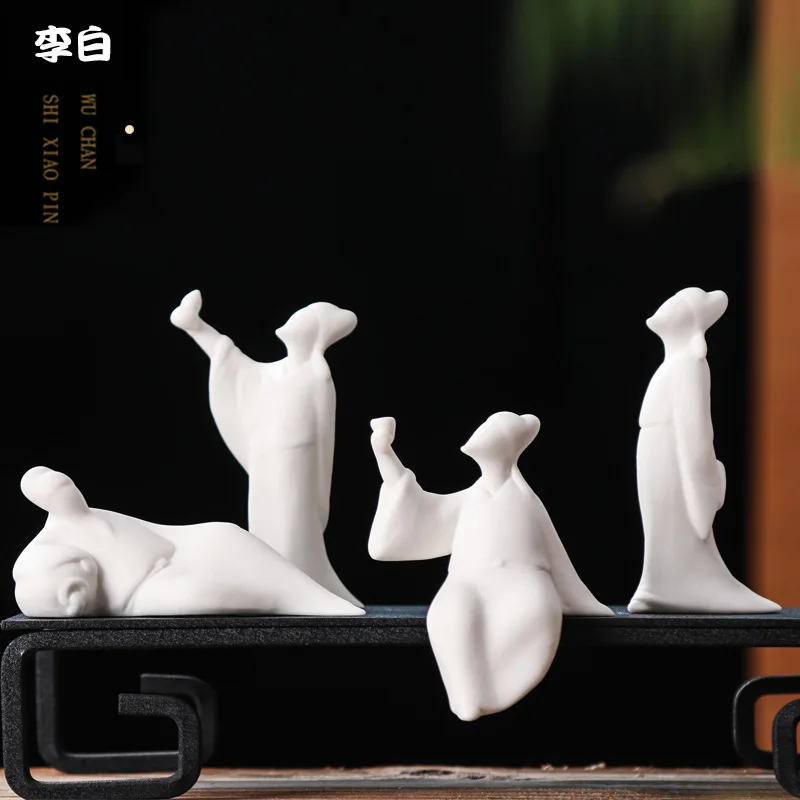 Drink Ancient Poet Li Bai Zen Figure Chinese Style No Phase Buddha Bonsai Garden Mini Ornaments Ceramics Minimalism Elegant Gift