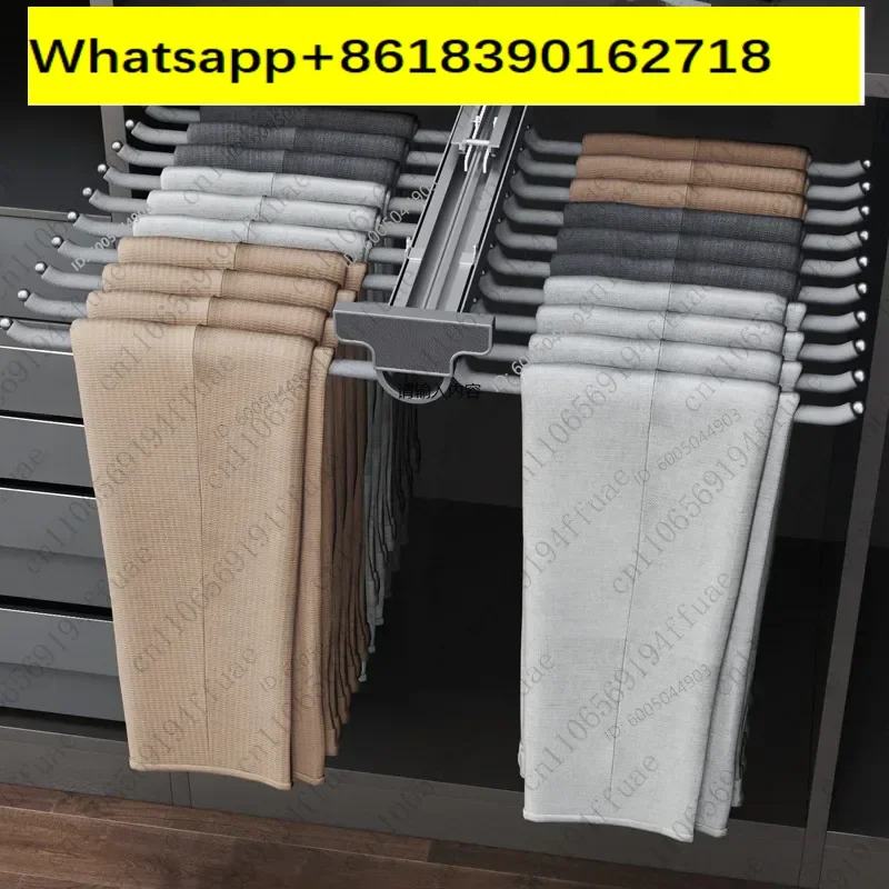 Pants Rack Wardrobe with Built-in Top-Mounted Home Pull-Out Cabinet, Multi-Functional Pants Rack with Extendable Sliding Rails
