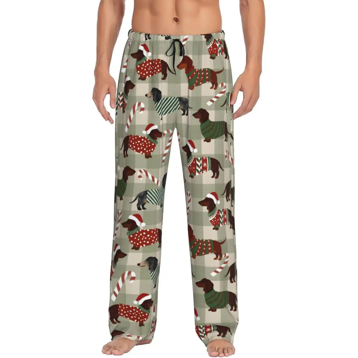 

Custom Dachshund Dog Pajama Pants Sleepwear Men Elastic Waistband Sausage Dogs Sleep Lounge Bottoms with Pockets