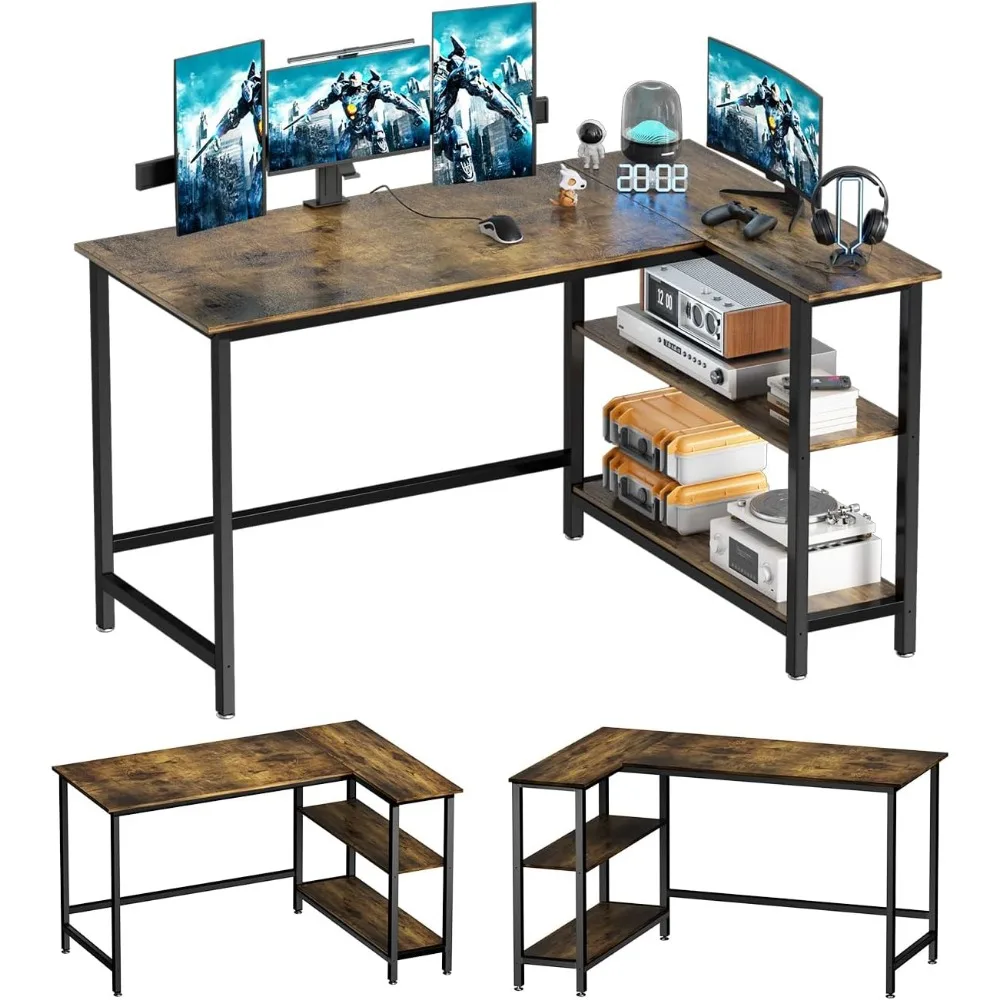 Gaming Writing Desk 50 Inch with Storage Shelves, Home Office Study PC Table Workstation for Comfortable Livi