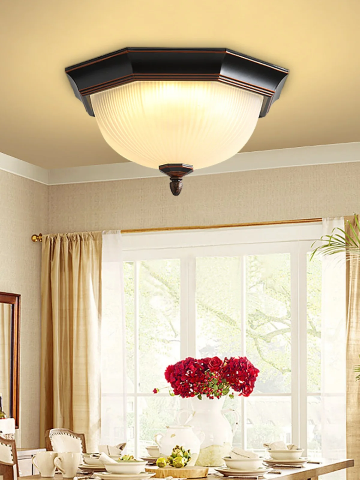 Retro Wrought Iron Ceiling Lamp American Octagonal Paint Ceiling Light Balcony White Ceiling Lighting