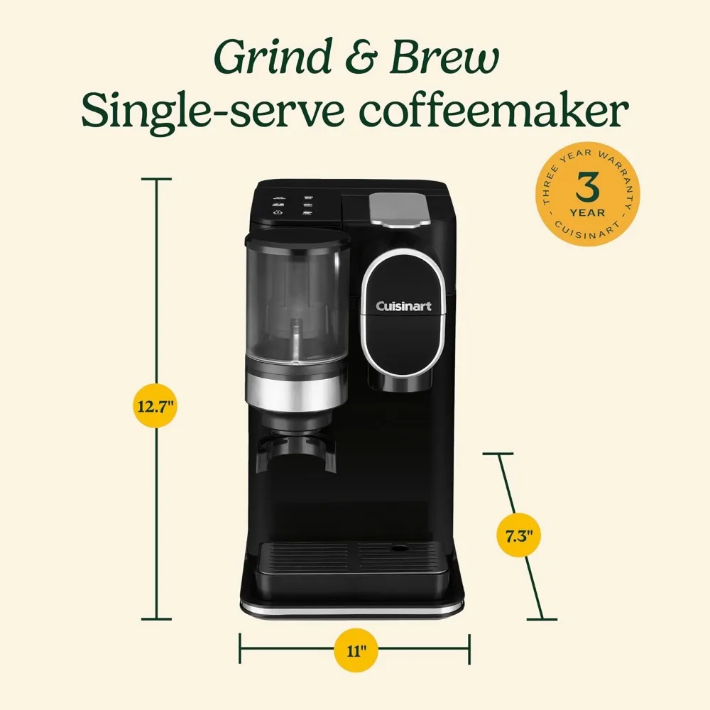 Single Serve Coffee Maker + Coffee Grinder, 48-Ounce Removable Reservoir, Black, DGB-2