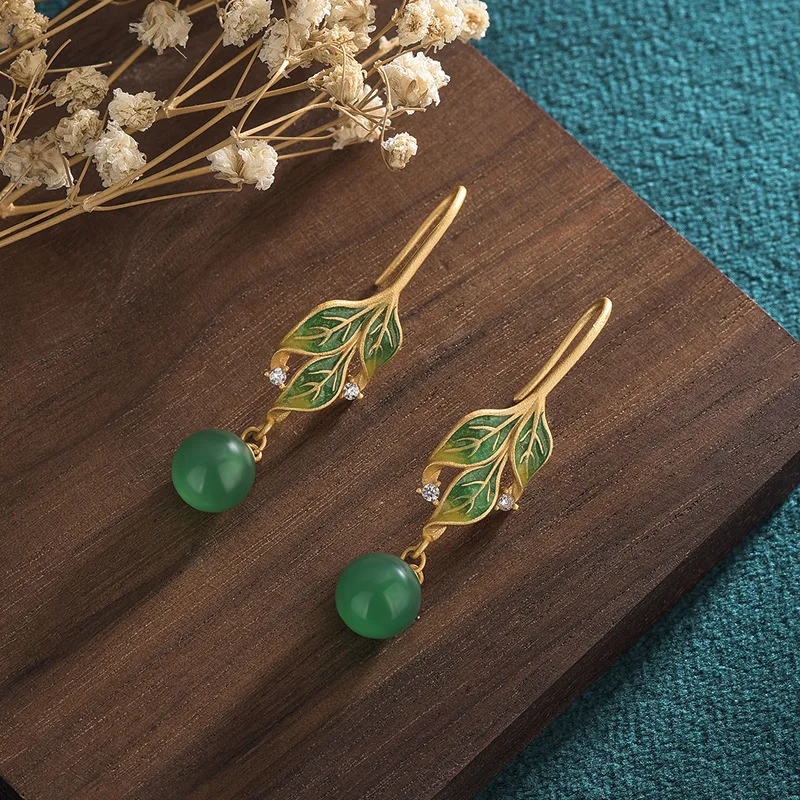 New Trendy Luxury Enamel Craft Leaf Long Tassel Earrings for Women Traditional Women\'s Golden Earrings Party Beautiful Jewelry