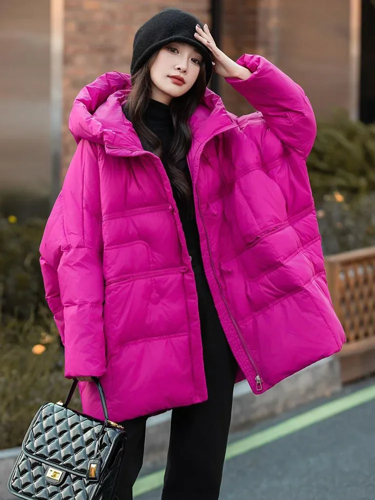 Janveny 90% White Duck Down Jacket Women Hooded Autumn Winter Warm Plus Size Puffer Coat Oversize Casual Loose Female Parkas