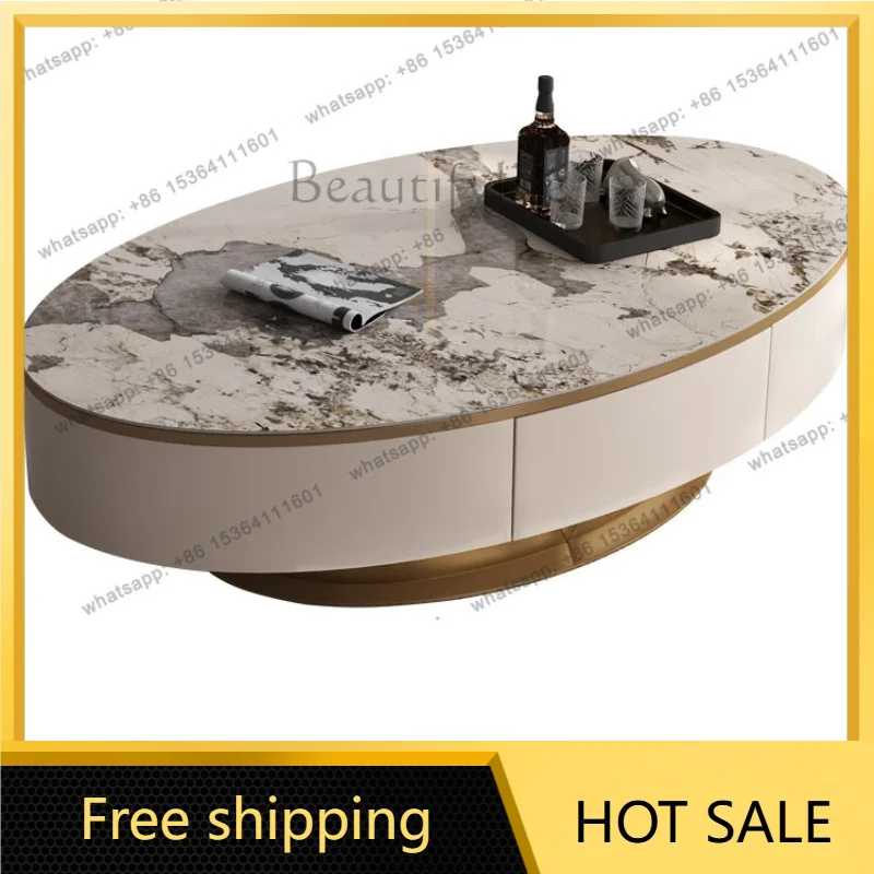 XX. Italian light luxury coffee table oval living room household high-end rock slab size apartment