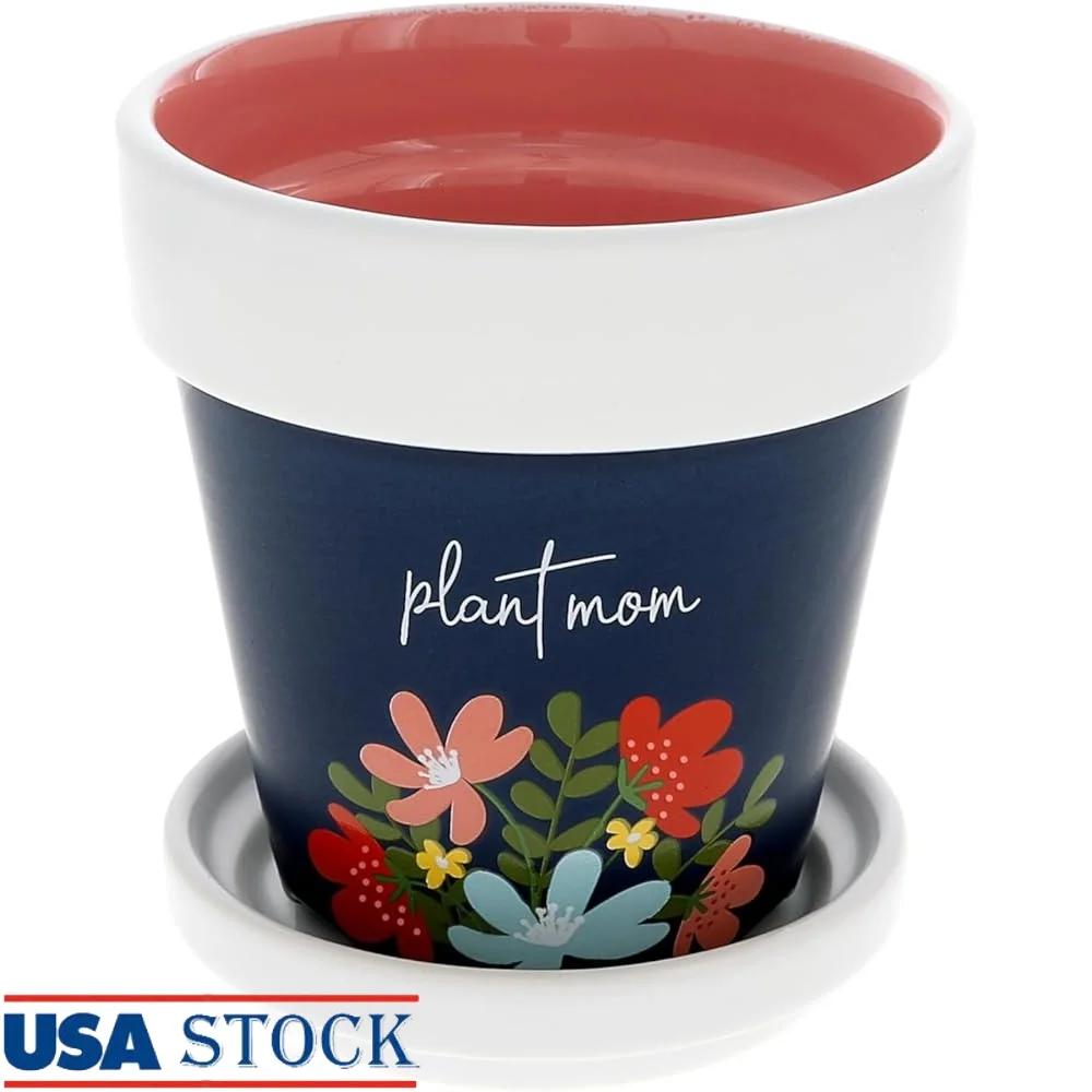 

Premium Stoneware Plant Pot with Tray Drainage Hole Indoor Outdoor Use Gift Plant Lovers Succulent Flower Planter