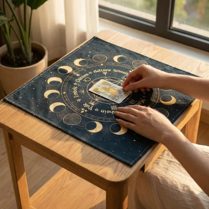 VIKAMA Pagan Sabbats Tarot Altar Cloth Wheel Of The Year Moon Phase Witchcraft Divination Mat Ritual Tablecloth