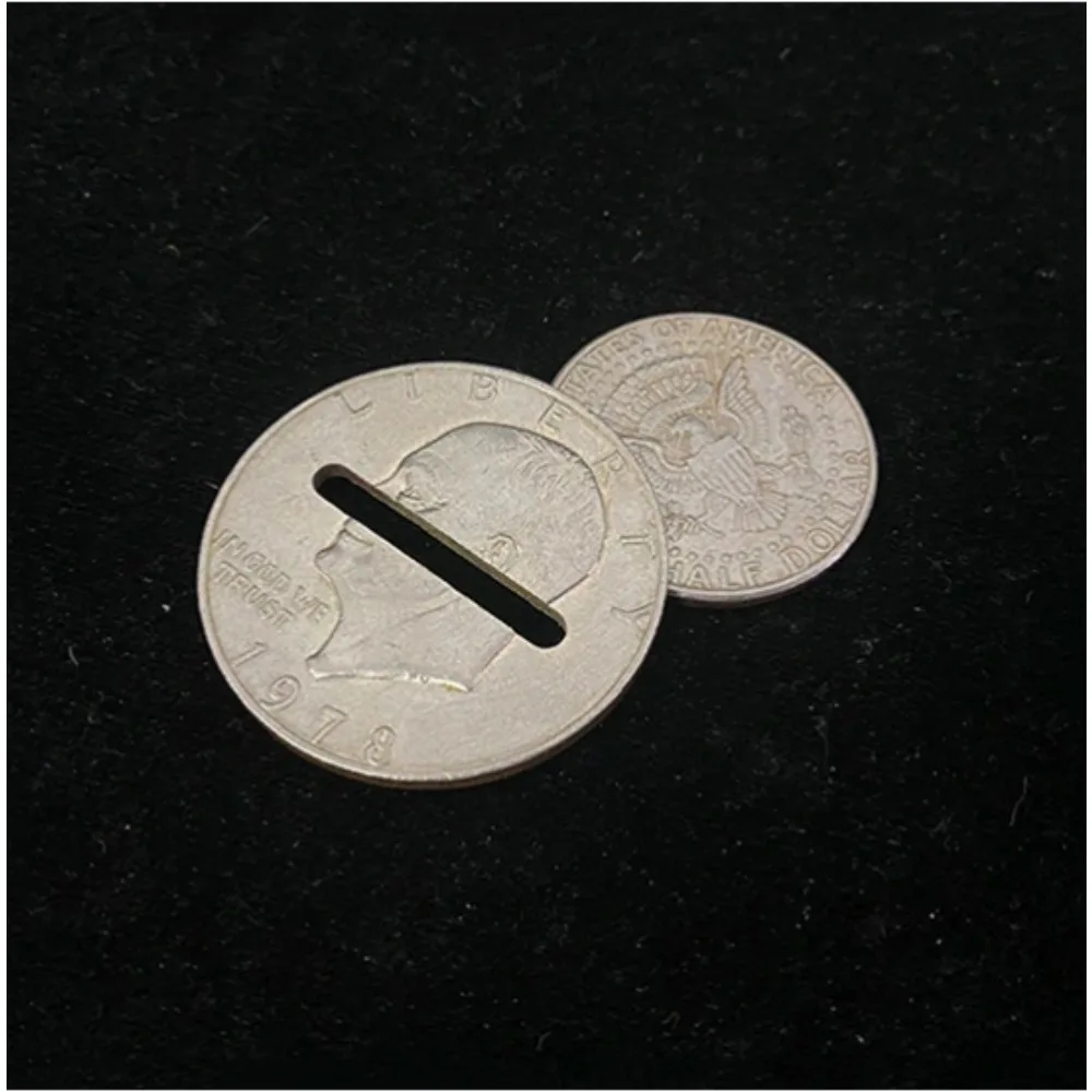 

Coin Through Coin Magic Trick – Half Dollar Through Dollar Illusion Gimmick, Easy Close Up Coin Magic Prop with Tutorial
