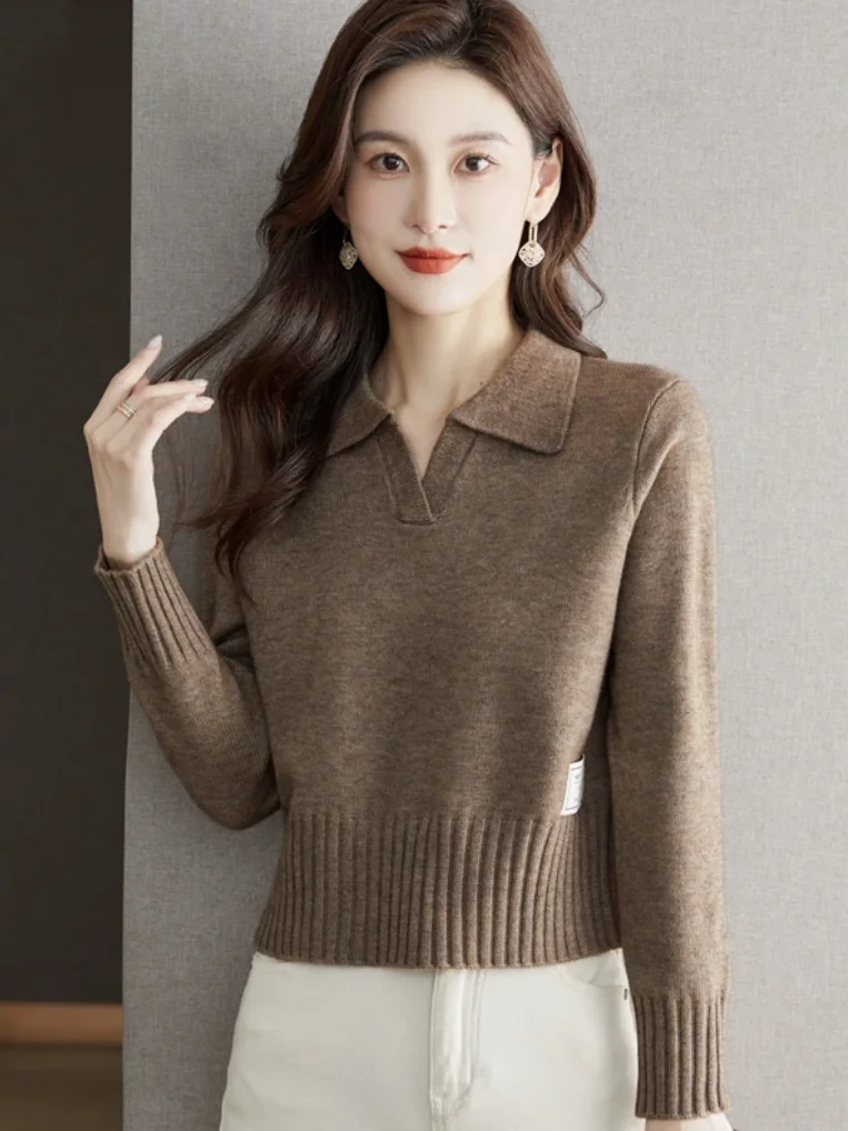 

Шерстяной вязаный свитер с высокой талией для женщин, магазин Outlet, индивидуальный размер, повседневная внутренняя одежда с откидным воротником небольшого размера