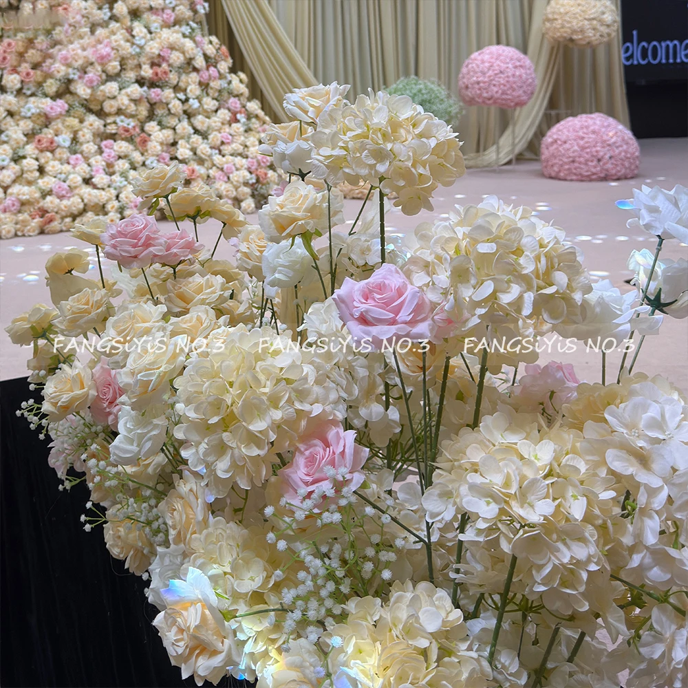 Luxury Champagne Pink Rose Artificial Flower Row Wedding Backdrop Floral Arrangement Road Lead Centerpiece Decor - view 2