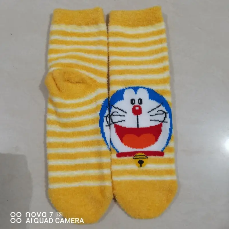 New Kawaii Cute Doraemon Socks Boat Socks Coral Mid Tube Socks Coral Velvet Cartoon Anime Friend Gift Birthday Gift For Girls