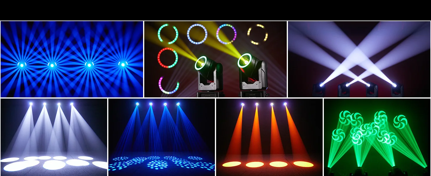 Yiflamefly 150W LED Moving Head DJ-Licht 7 Farben+7 Gobos+3 Prismen RGBW DMX Bühnenlicht für Bar, Disco, Hochzeit, Party, Konzertbeleuchtung – Detail 3