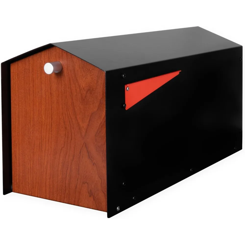 

Mailbox with House Design Post Mount - Metal Mailboxes for Outside - Black Exterior Heavy Duty Mail Box - Powder Coated Steel