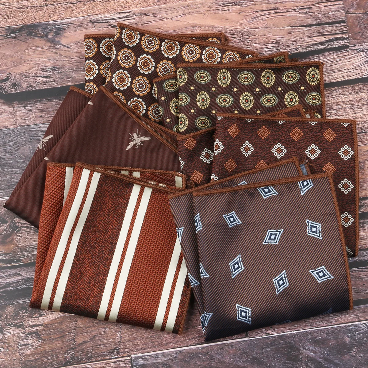 2 قطعة بدلة رجالية رسمية للأعمال وشاح جيب قميص مربع صغير منديل بدلة الصدر وشاح حريري إكسسوارات لون القهوة