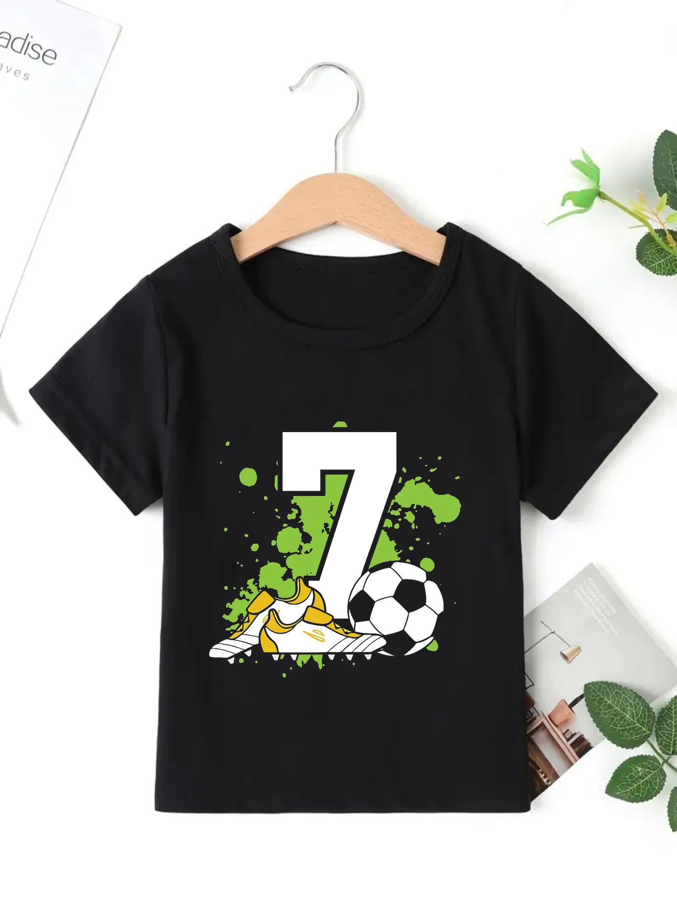 

7th 8th 9th Birthday Gift Soccer Shoes Printed T Shirt Boys Birthday Party Outdoor Sports Gathering T-Shirt Funny Kids Clothes