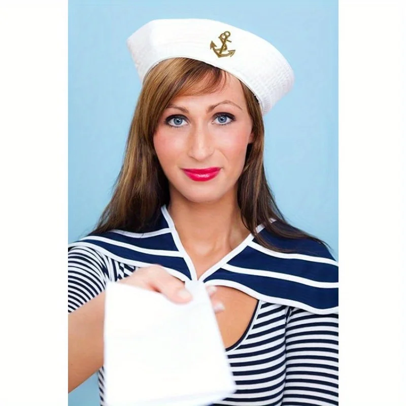 セーラーハット スカーフ付き ボートキャプテンハット 女性用 ハロウィン仮装パーティー コスチュームアクセサリー 男性用 大人用 コスプレ