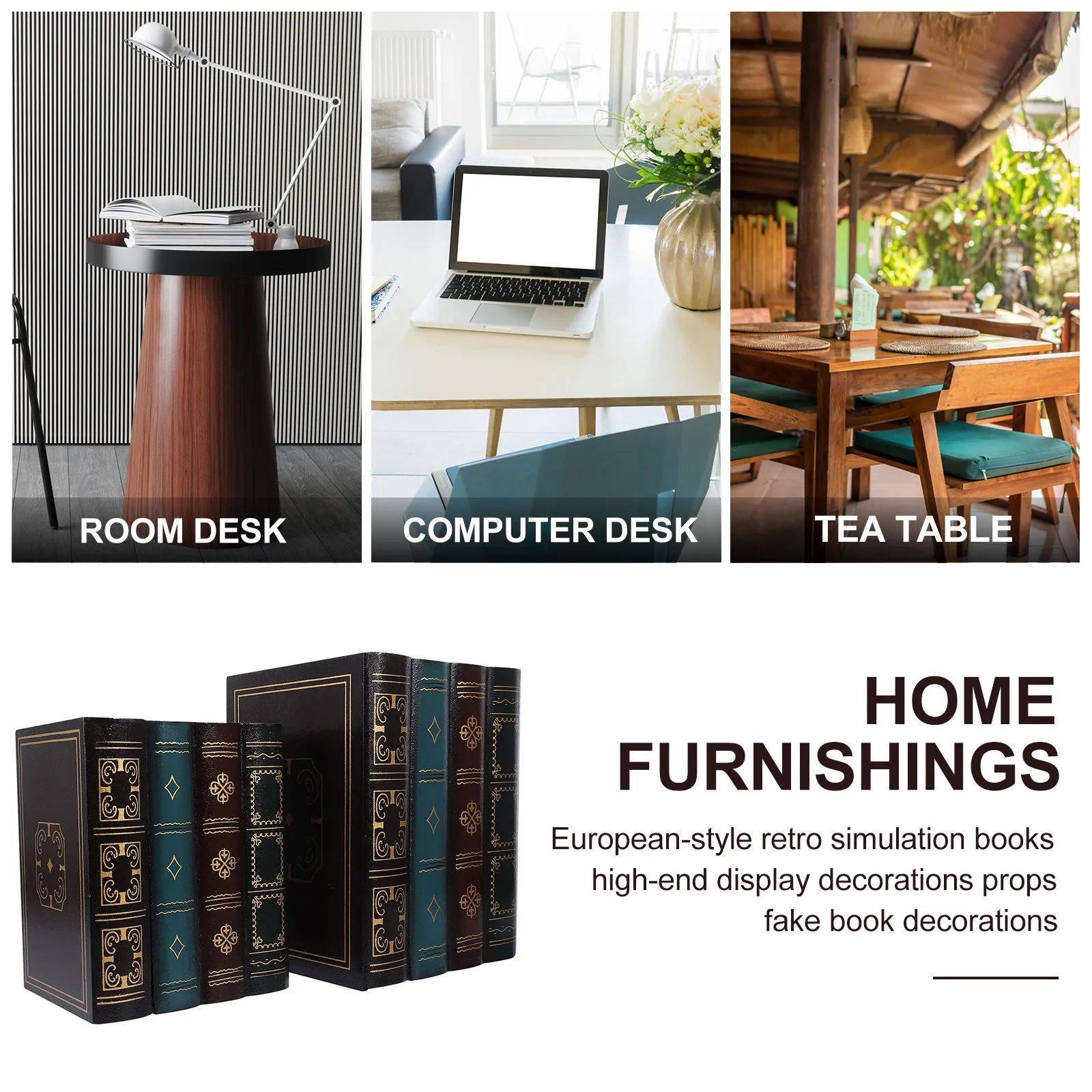 Fake Book Decor 2 Piece Wooden Decorative Books for Home Office Desktop Display Shelf Props