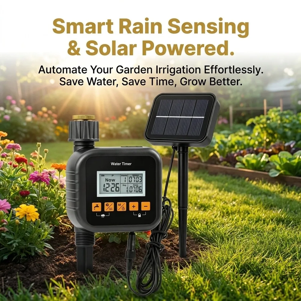 rain-responsive-solar-timer-for-garden-hose-systems-featuring-automatic-rain-delay-and-nine-user-defined-watering-intervals