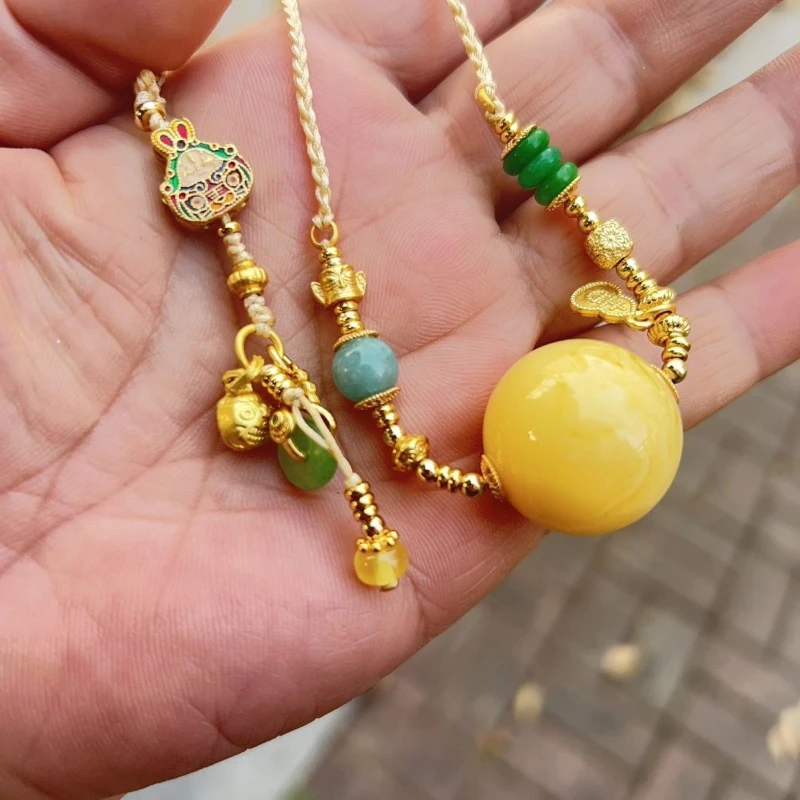 

Chinese Style Beeswax Beads Classical Women's Necklace Sweater Chain Vintage Jewelry Gift