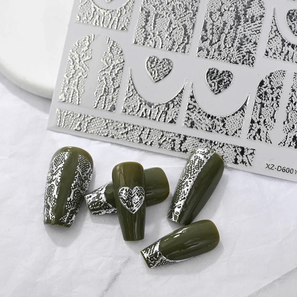 1Pcs 3D Bronzing Snakeskin/Love Nail Stickers 6-Colors Sexy Snake Print Self-Adhesive Nail Decals Luxury Manicure Decorations *