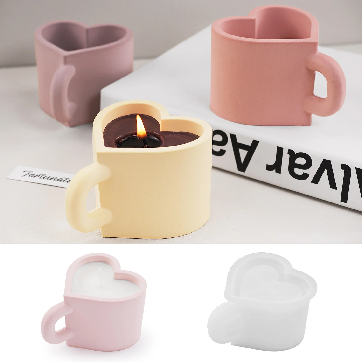 Love Teacup Silicone Mold DIY Handmade Scented Candle Cup Storage Ornament Vase Gypsum Concrete Mold Valentine's Day Craft Gifts