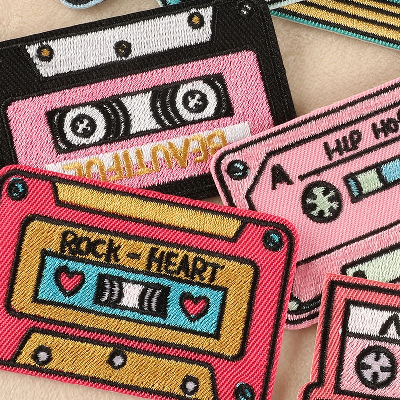 10 pcs/lot Wholesale Audio Tape Patch Iron On Patches On Clothes Cartoon Embroidered Patches For Clothing Stickers Sewing Patch