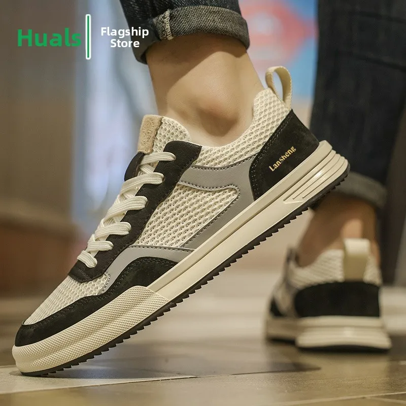 Men's Summer Breathable Mesh Slip-On Sports Shoes Lightweight Anti-Slip Casual Design Sensation Board Shoes Student Fashion