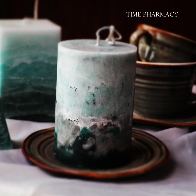 

Handmade Sea Green Scented Candle Ornaments Gradient Oil Painting Style Aromatherapy Pillar Candles Set Home Party Decoration