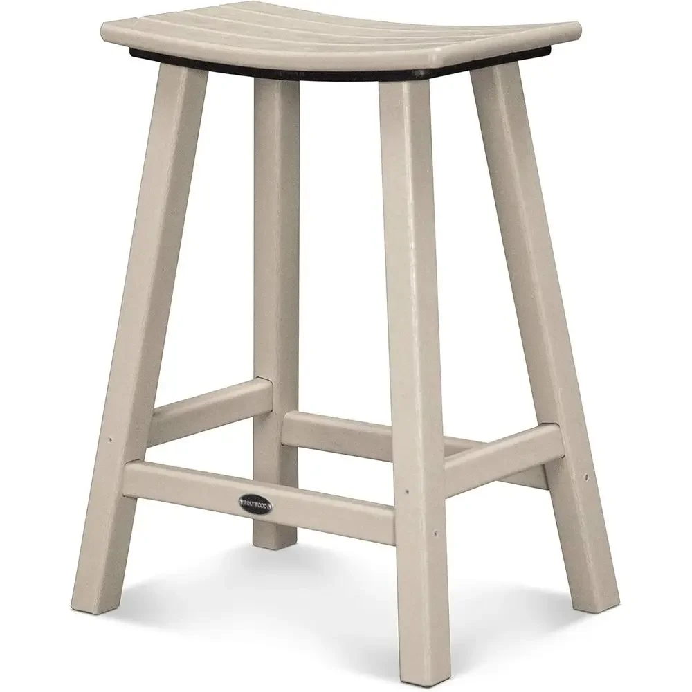 All-Weather 24 Counter Height Outdoor Bar Stools - Durable HDPE for Patio, Pool, Garden & Backyard - Sand