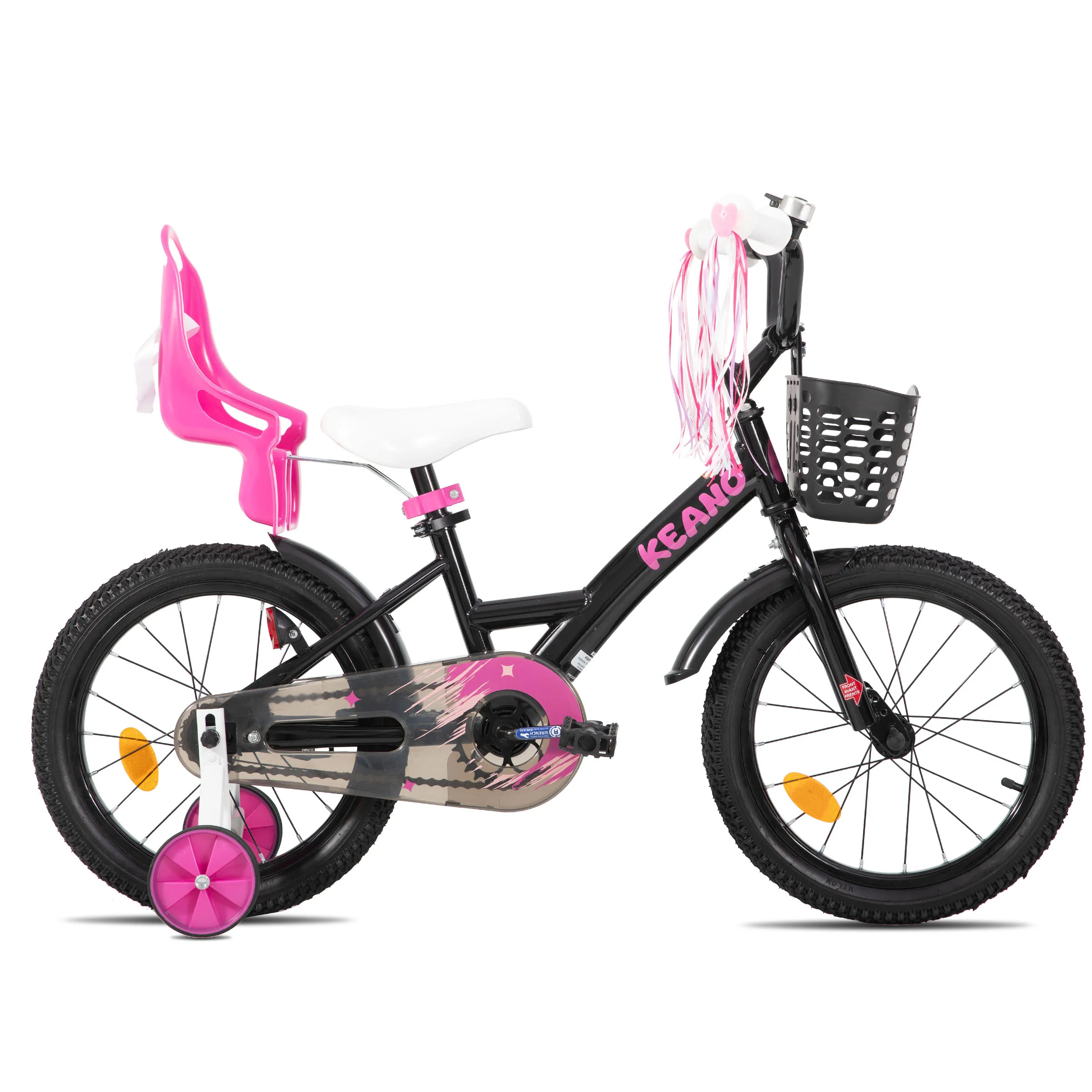 KEANO 14 16 20 inch kinderfiets voor meisjes van 3 tot 10 jaar, meisjesfietsen met zijwieltjes, streamers, mand en poppenzitje