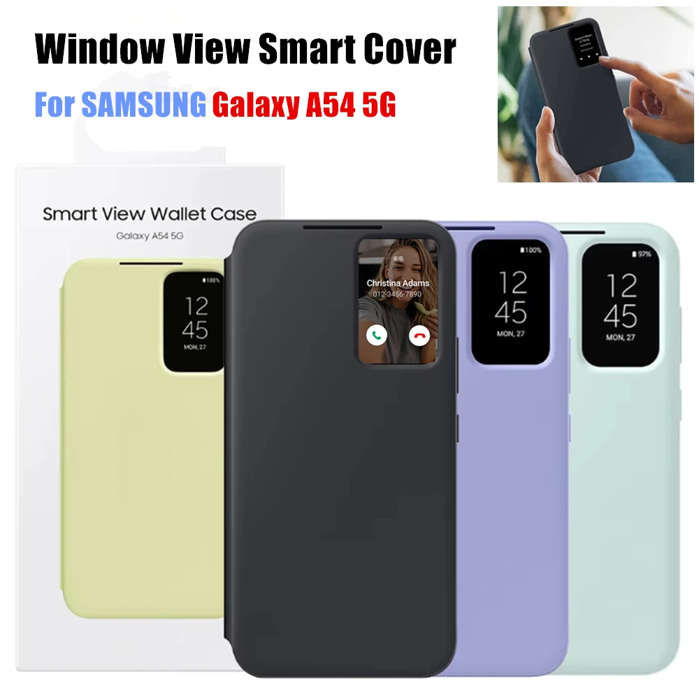 S-View Card Slot Wallet Flip Case For Samsung Galaxy A54 5G EF-ZA546 Window View Leather Smart Cover Flip-free Answer Calls