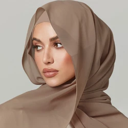 2pcs/set Chiffon Hijab With Undercap Plain Color Muslim Hijab Shawl Elastic Inner Islam Turban Fashion Headband Bonnet 2pcs