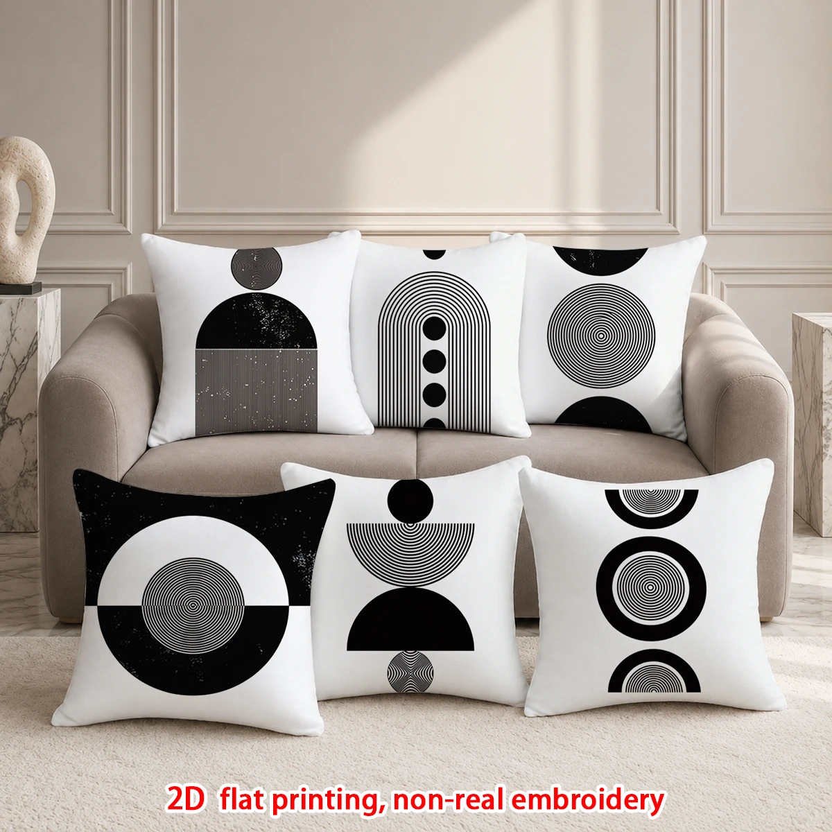 1pc  Bohemian Geometric Abstract Throw Pillow Covers, Minimalist Black White Neutral Tone Cushion Cases for Sofa Bedroom