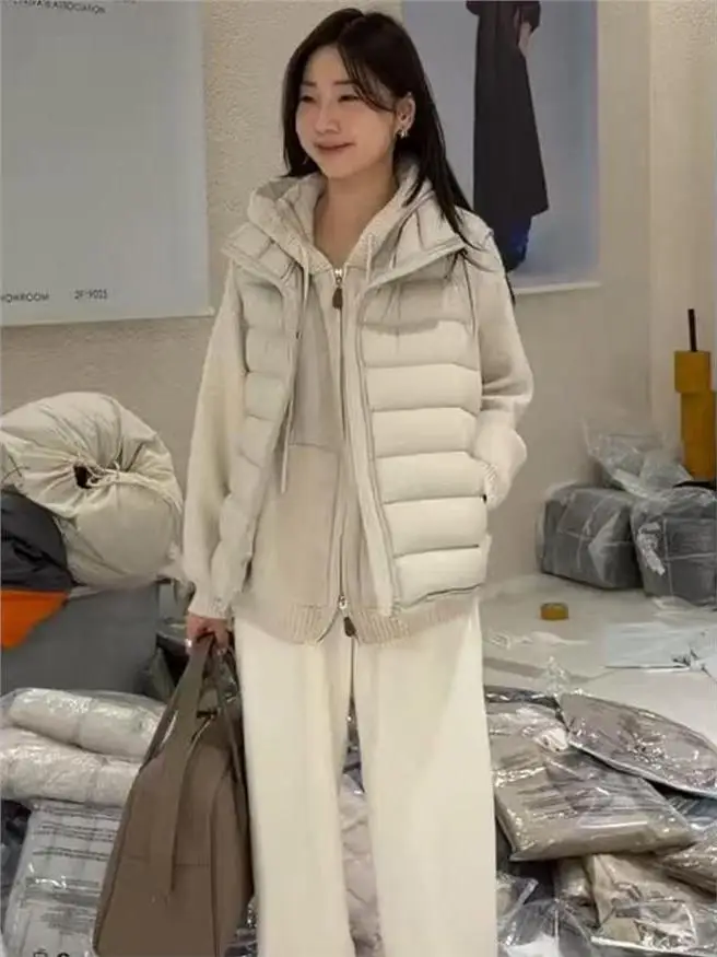 

Легкий стеганый жилет на молнии для женщин, весна-осень, новый стиль, короткий, без рукавов, с воротником-стойкой, из белого утиного пуха, верхняя одежда