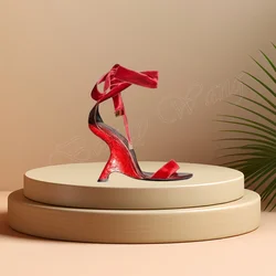 Red Strange Style Sandals Ankle Lace up Slip on Solid Shoes Stilettos High Heel Shoes for Women Shoes 2024 Zapatos Para Mujere
