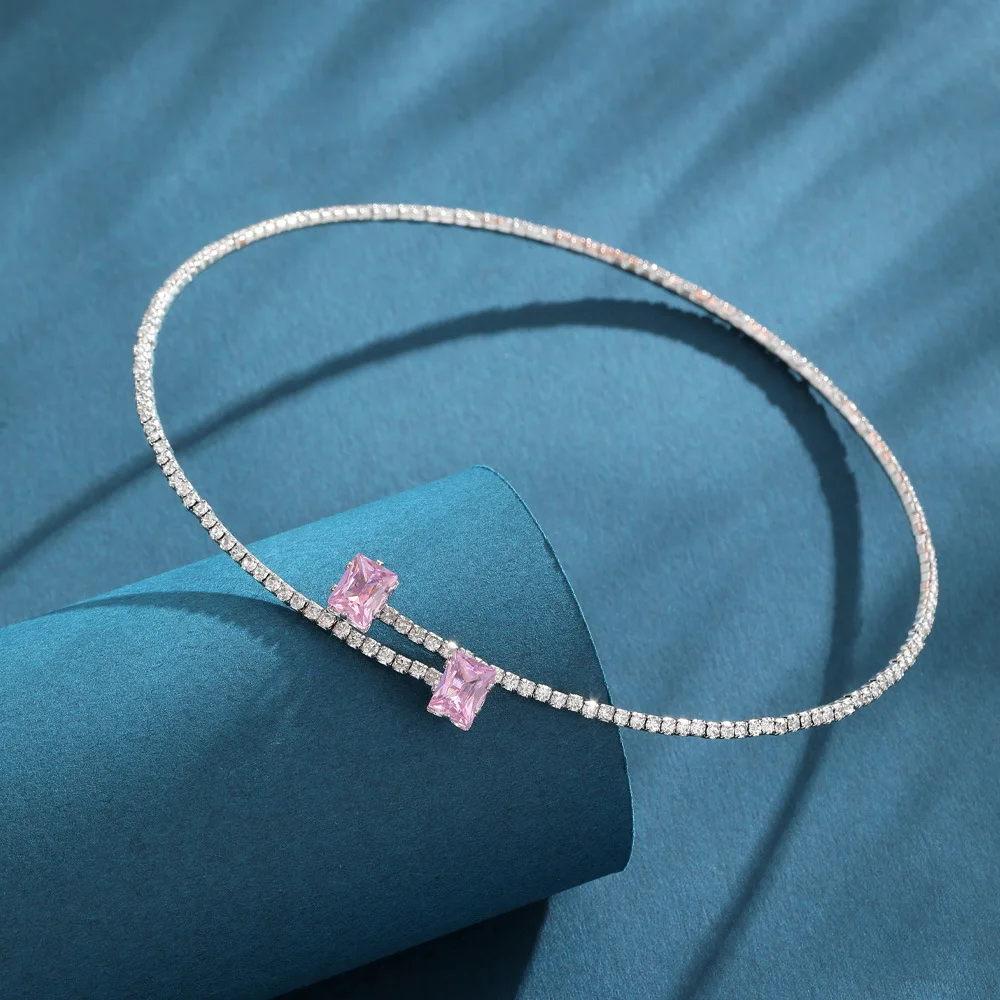 

Square zircon diamond-encrusted collar, simple, fashionable and versatile collarbone chain accessory