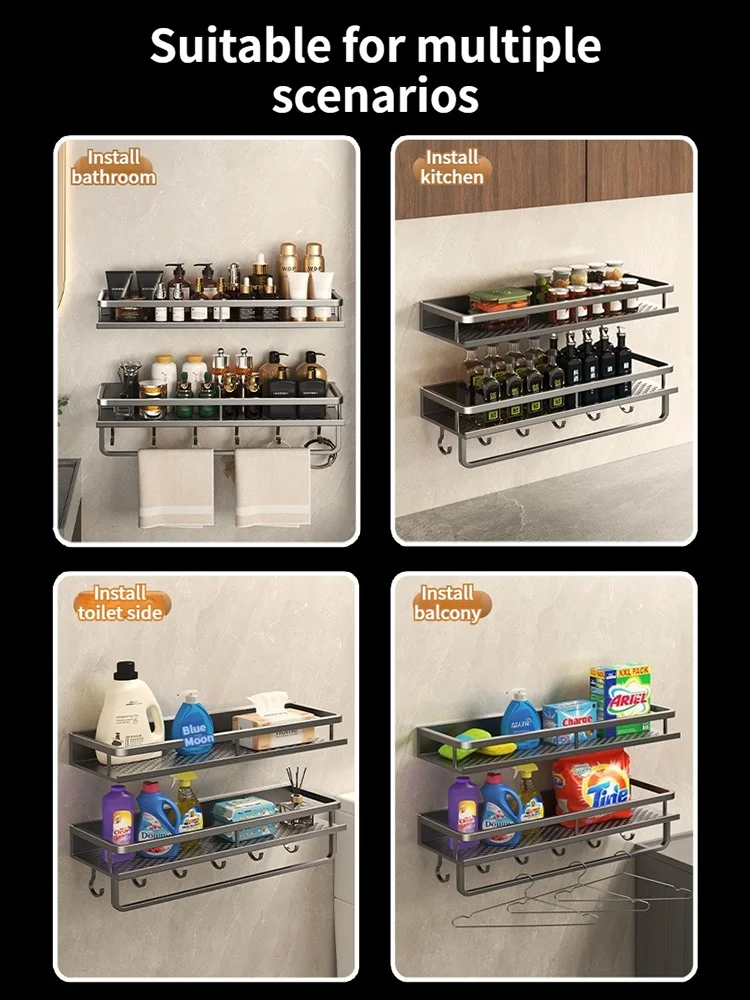 50 سنتيمتر/60 سنتيمتر جدار تركيب الألومنيوم رفوف الحمام الشامبو رف تخزين حامل منظم مطبخ جدار الرف