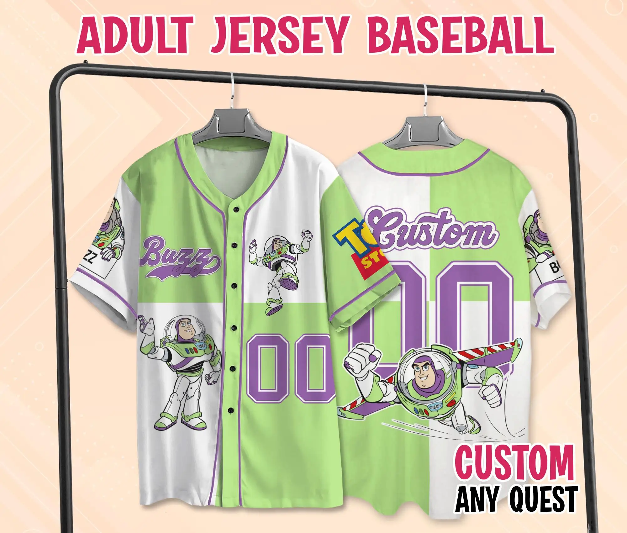 Custom Disney Toy Story Baseball Jersey Collection Choose Toy Characters Shirts Custom Name Kid Youth Adult Jersey Camicia Uomo