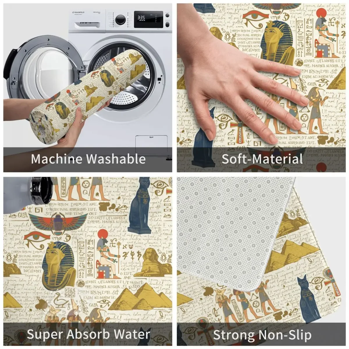 Ancient Hieroglyphs Egypt Gods Quick Dry Bath Mat Super Absorbent Egyptian Mural Pharaoh Bathroom Rugs Non Slip for Shower