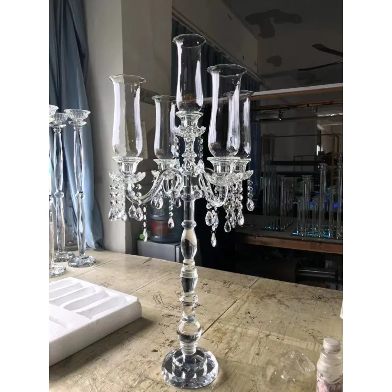 Hot Sale Handmade 5-Arm Wedding Crystal Candelabra Valentine's Day Home Decoration Centerpiece Wholesale