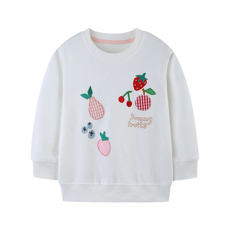 New Design Long Sleeve Girls Sweatshirts Autumn Winter Children's Clothes  Fruits Embroidery Cotton Hooded Shirts Cute Baby Tops