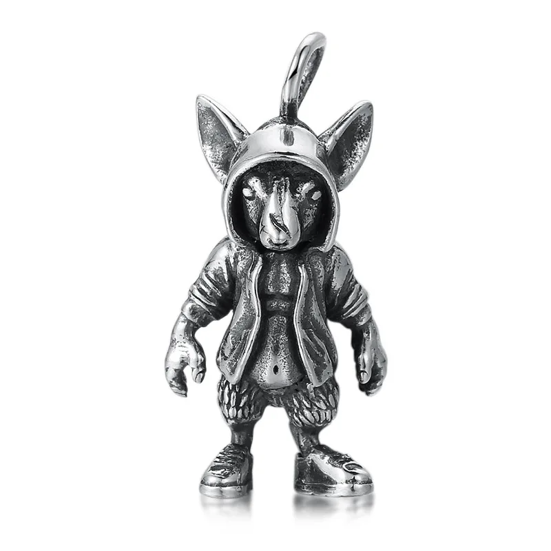 

Punk hip-hop accessories trendy men's pure silver mouse doll pendant, dark retro Thai silver personalized necklace pendant