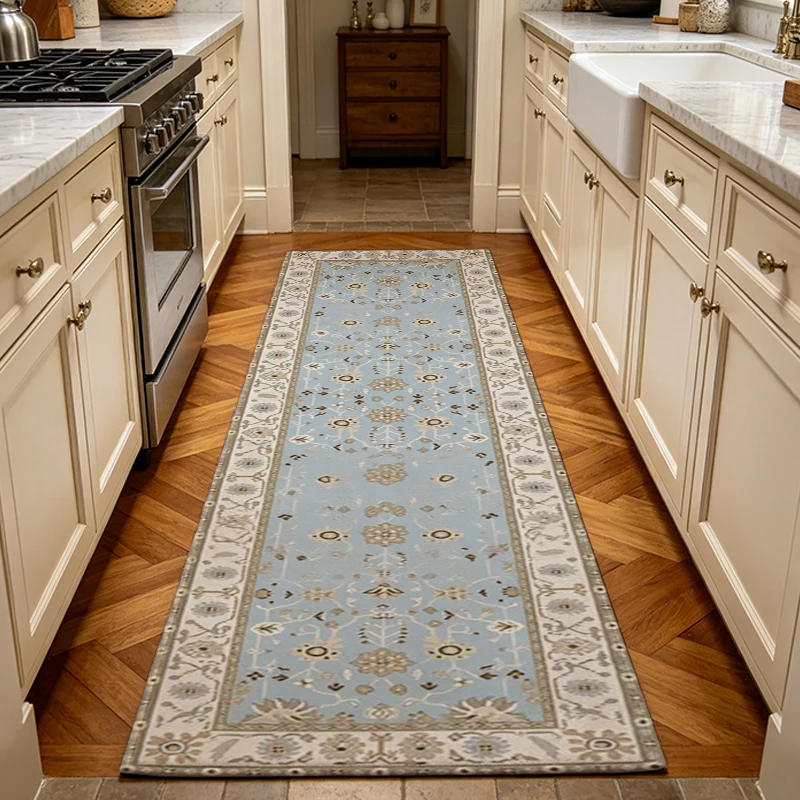 Light Blue Vintage Oriental Area Rug Subtle Floral Pattern Carpet flooring Bedroom Living Room Decor