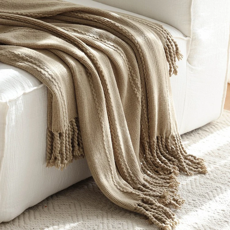 New Handmade Cable Knit Throw Blanket Solid Grass Green Soft Wool Blanket Nordic Style Home Decor for Sofa