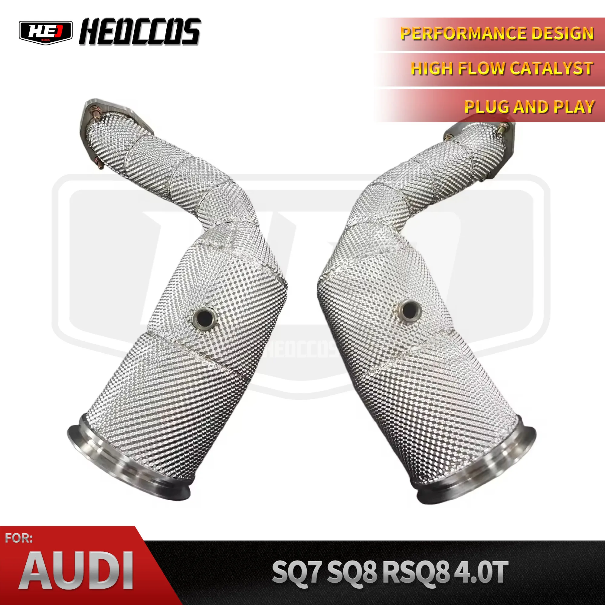 

HEO High Flow Exhaust Downpipes for Audi RSQ8 SQ8 SQ7 4.0T Stainless Steel 304 with Heat Shield Downpipe