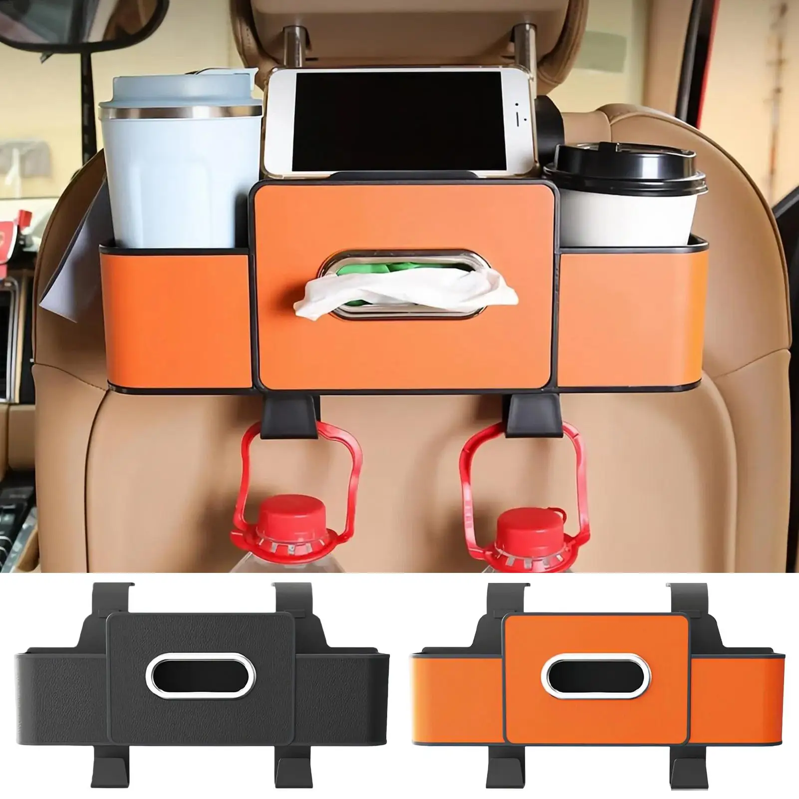 

4 in 1 Car Organizer Back Seat Headrest Tissue Holder Hooks Seat Back Storage Organizer for Truck Travel Phone Road Trip Vehicle