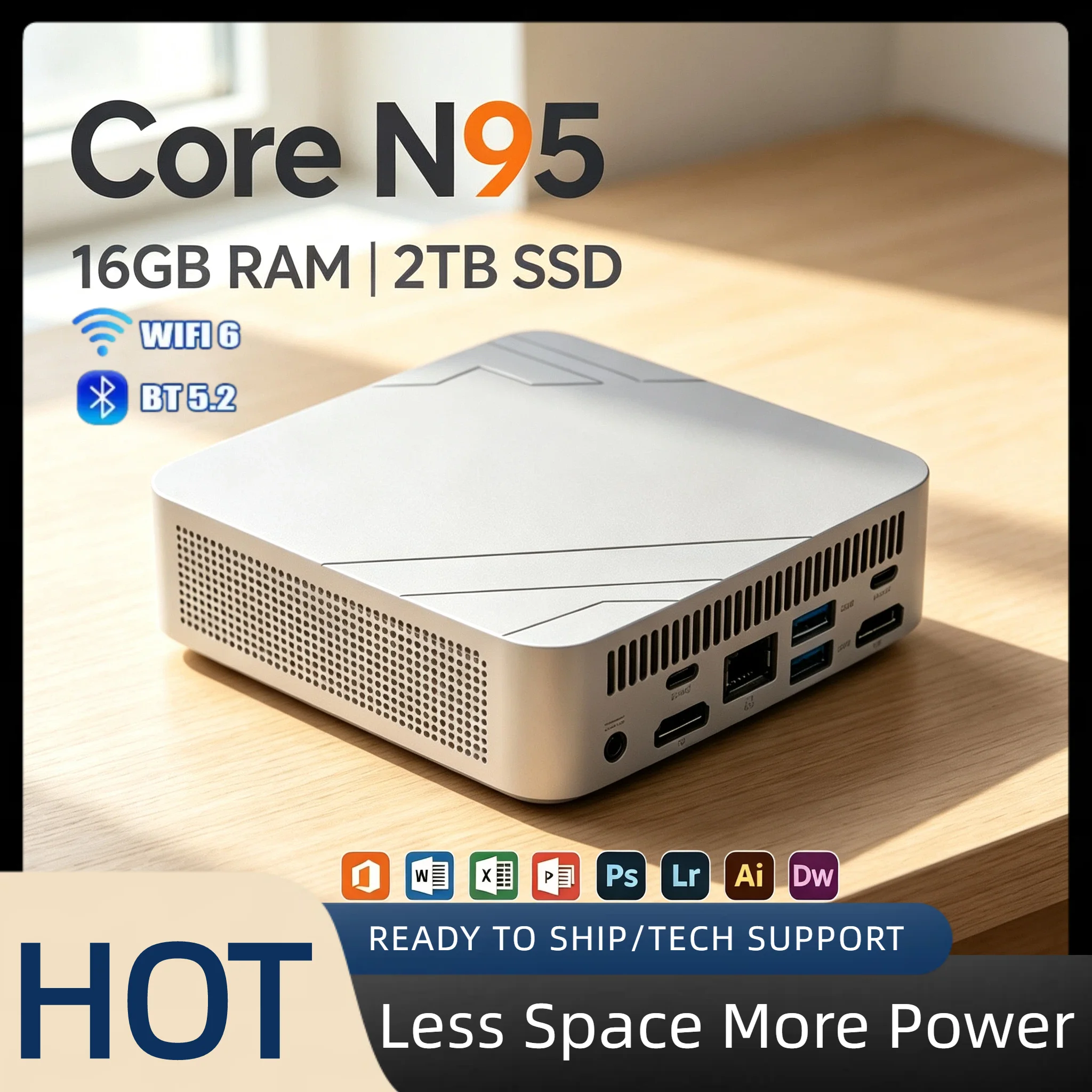 Intel N95 Micro Mini Computer 16GB DDR4 512GB NVMe SSD Triple 4K Video WiFi6 BT5.2 Silent Home Office Desktop Host