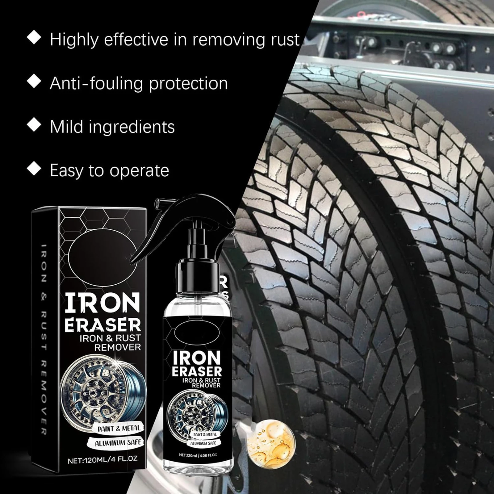 2/3PCS Vehicle Rust Cleaner Fast-Acting Brake Dust Cleaner Fast Acting Iron Remover for Wheels Automotive Paint & Metal Surface