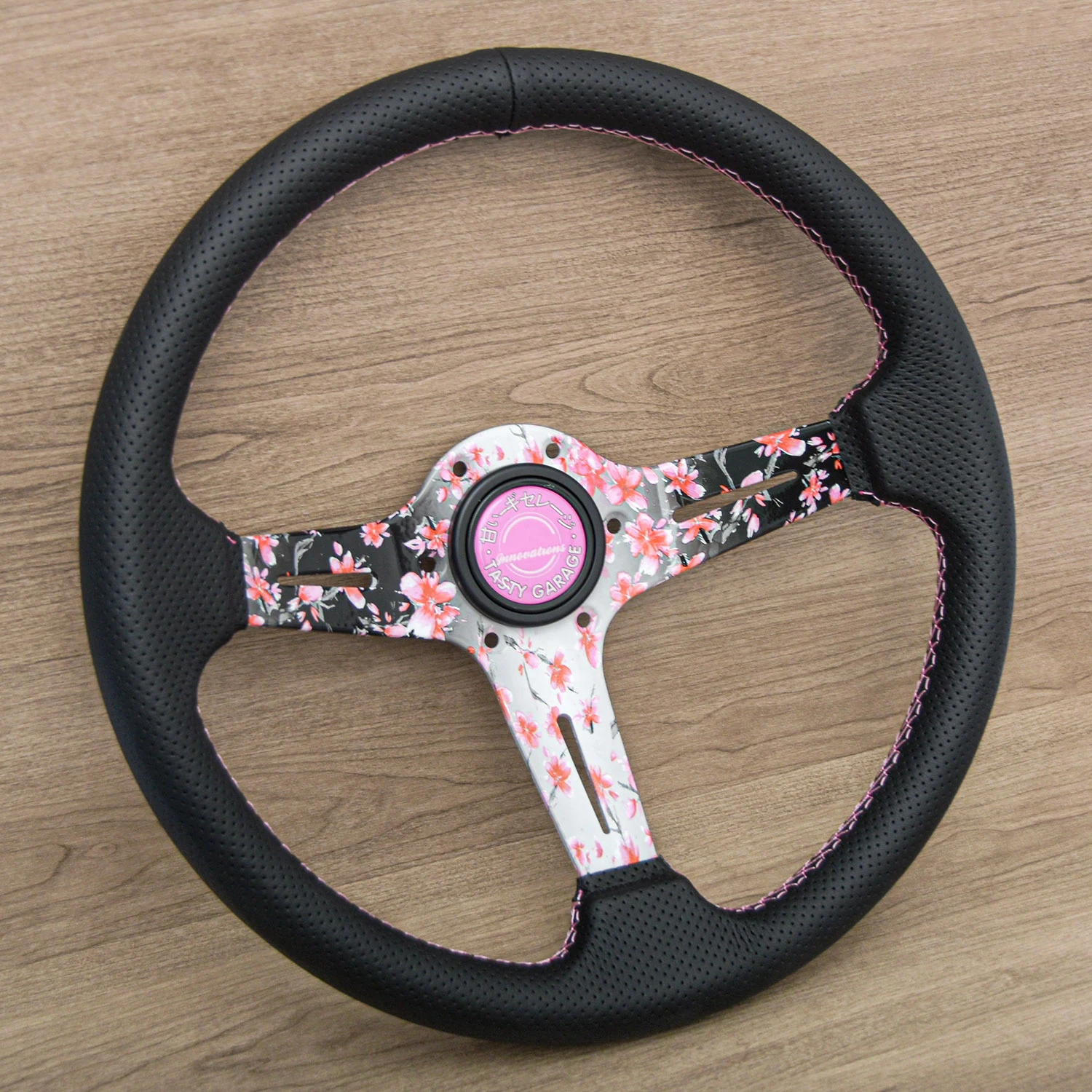 14-дюймовый кожаный спортивный руль JDM с цветком сакуры